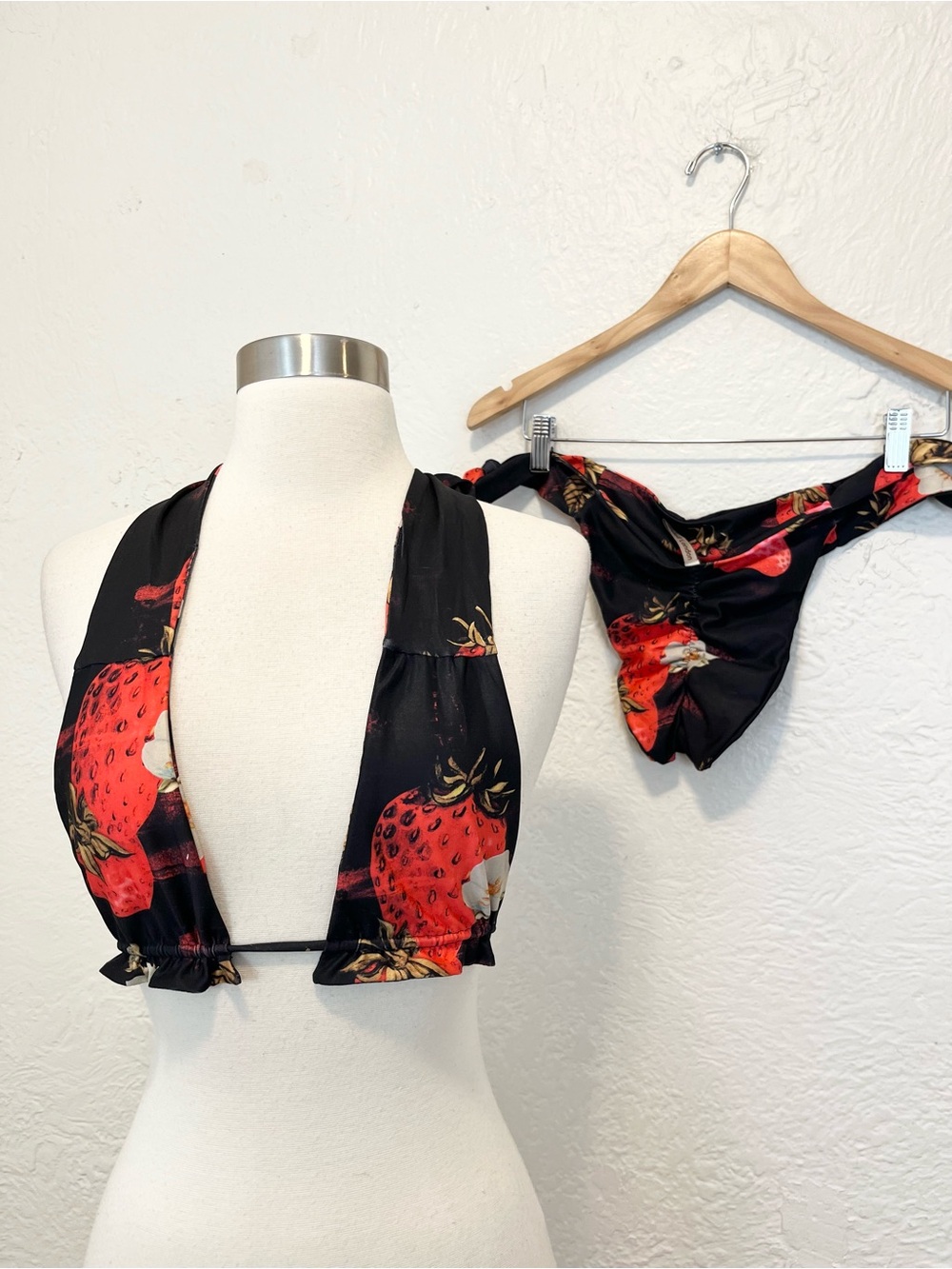Jaded London Bikini Swimsuit Black Red Strawberry Floral L/XL